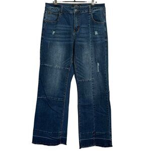 Lucky & Blessed Women 14 Flare Jean Wide Leg Patchwork Denim Western Distressed